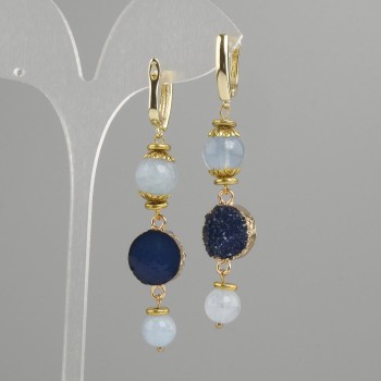 Aquamarine earrings smooth bead, diameter 8mm+- 10mm+- Druzy, diameter 14mm, length 68mm
