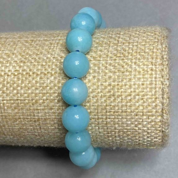 Aquamarine bracelet smooth round bead, diameter 10mm ±, length 18cm ± stretch