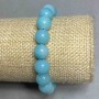 Aquamarine bracelet smooth round bead, diameter 10mm ±, length 18cm ± stretch