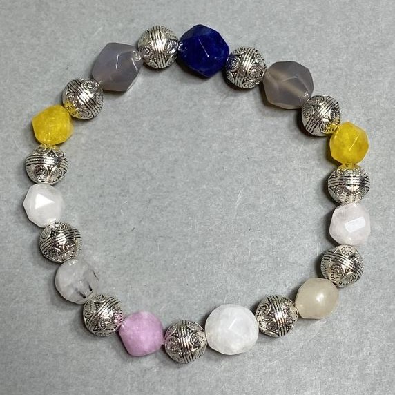 Bracelet Agate Sodalite Mountain Crystal faceted 10mm+- , length 18cm +- stretch