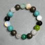 Stretch bracelet assorted aquamarine mother-of-pearl malachite bead 10mm+-, length 18cm +-