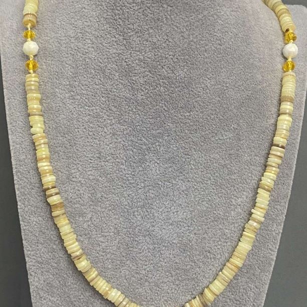 Long necklace with scapharca shell Scapharca rondelle 6x2mm+- Czech crystal faceted bead 8mm, length 90cm +