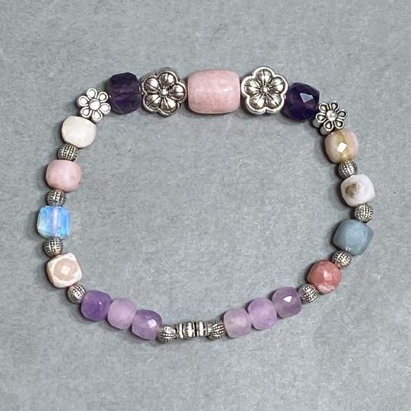 Bracelet Amethyst Opal Faceted Cubes 5mm+- 7mm+- , length 18cm +- stretch