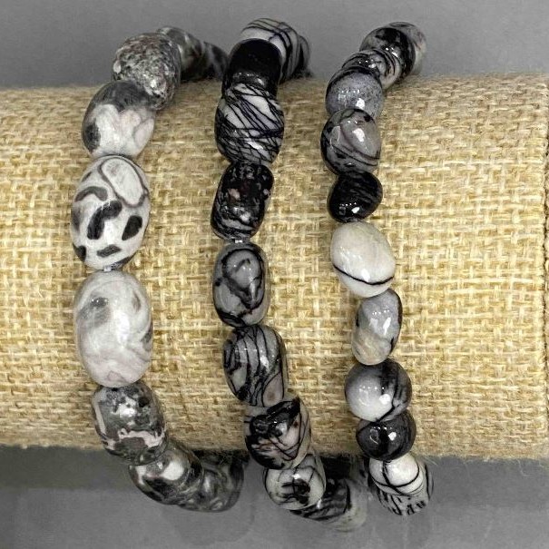 Zebra Jasper bracelet, tumbled, diameter 6-13x7-9, 5mm+-, length 18cm+- stretch