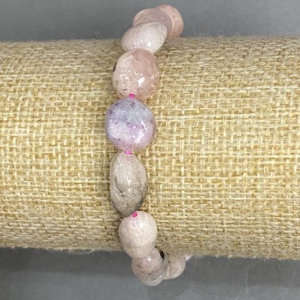 Morganite bracelet, tumbled, diameter 12-18x9-10 mm ±, length 18 cm ± stretch
