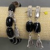 Set Bracelet and Earrings Agate tumbled 14x10mm +-, length 60mm +-, with metal inserts, length 18cm + - stretch