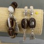 Set Bracelet and Earrings Agate tumbled 18x13mm +/-, length 64mm +/-, with metal inserts, length 18cm +/-, stretch