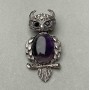 Brooch Pendant Owl Amethyst 60x28 mm ± black cabochons, silver-toned metal