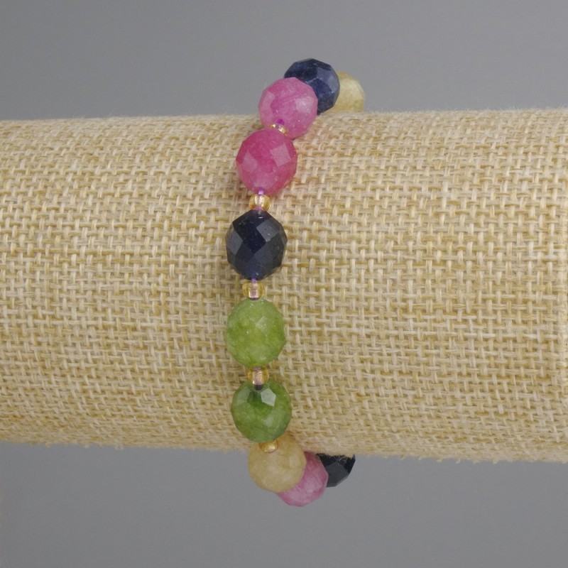 Natural Tourmaline Faceted Grain Bead Bracelet, Approx. 10x9 mm, Approx. 3 mm Seed Beads, Approx. 18 cm Stretch