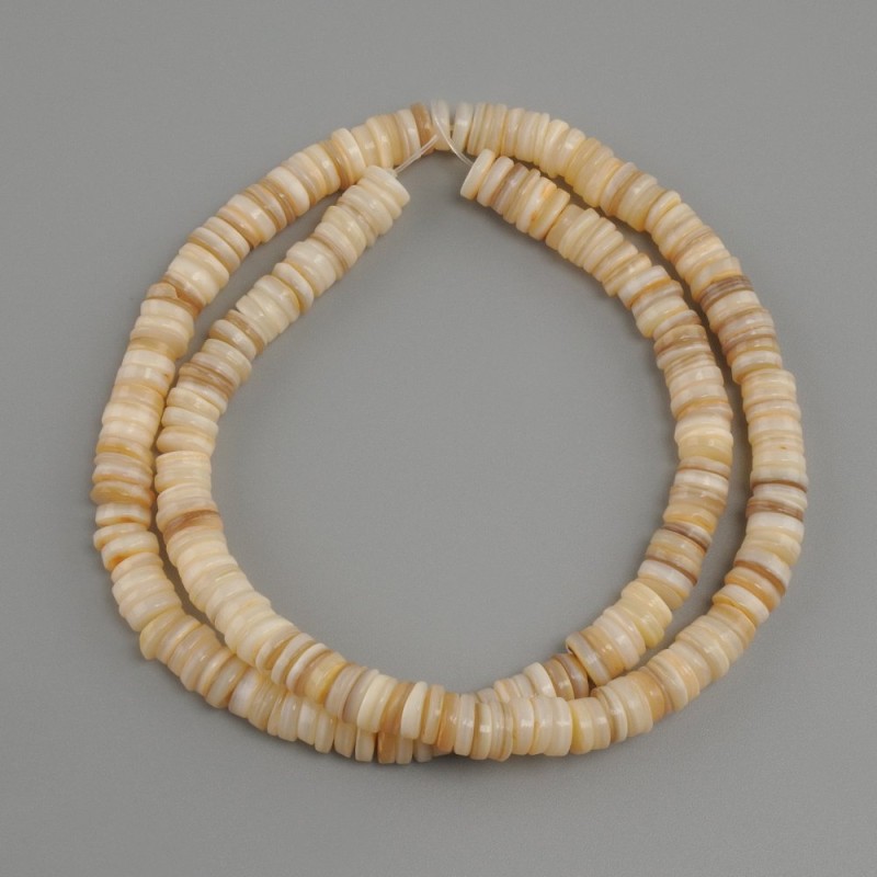 Shell beads Scapharca rondelle, diameter 6x1.5-2mm+- , length 39cm+- on a thread