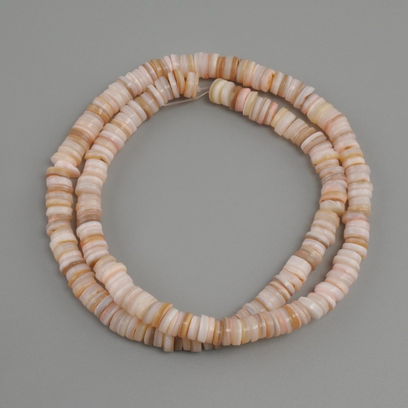 Scapharca Shell Beads Rondelle, diameter 6x1.5-2 mm ±, length 39 cm ± on a strand