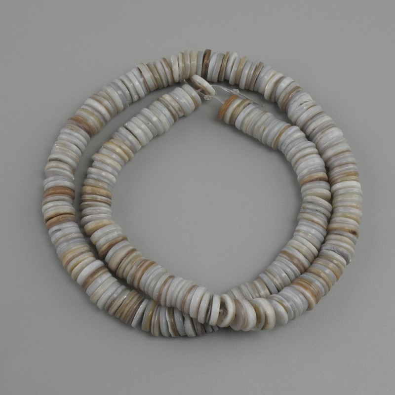 Shell beads Scapharca roundel, diameter 8×1, 5–2 mm ±, length 38 cm ± on fishing line