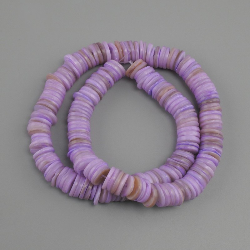 Shell beads Scapharca rondelle, diameter 10x1.5–2 mm±, length 36 cm± on a fishing line