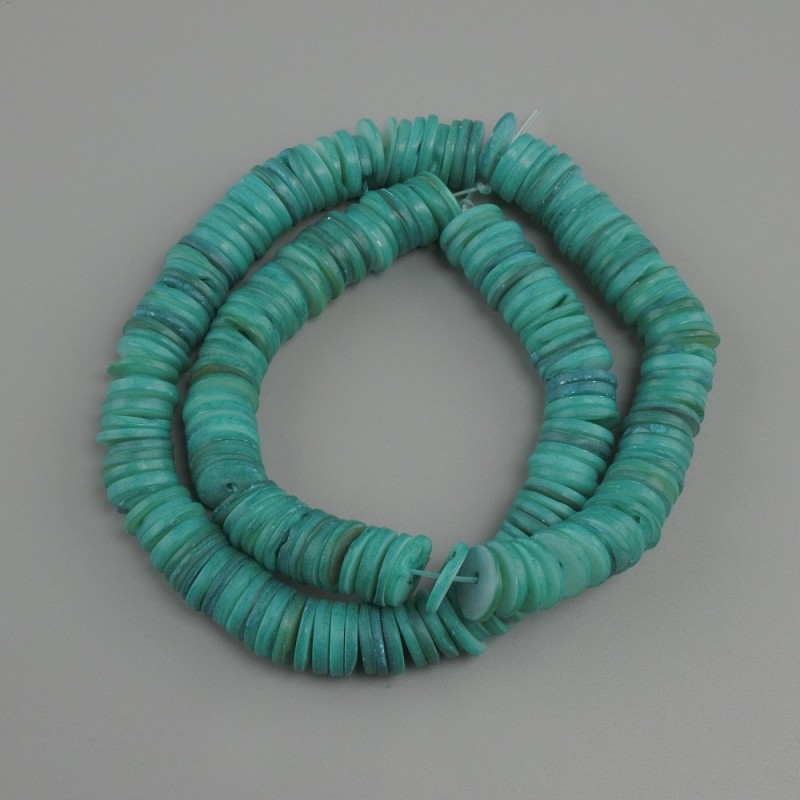 Shell beads Scapharca roundel, diameter 10x1.5-2 mm ±, strand length 35 cm ± on a nylon line