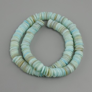 Scapharca shell beads (rondelle), diameter 10x1 mm, 5-2 mm+-, length 37 cm+- on nylon thread