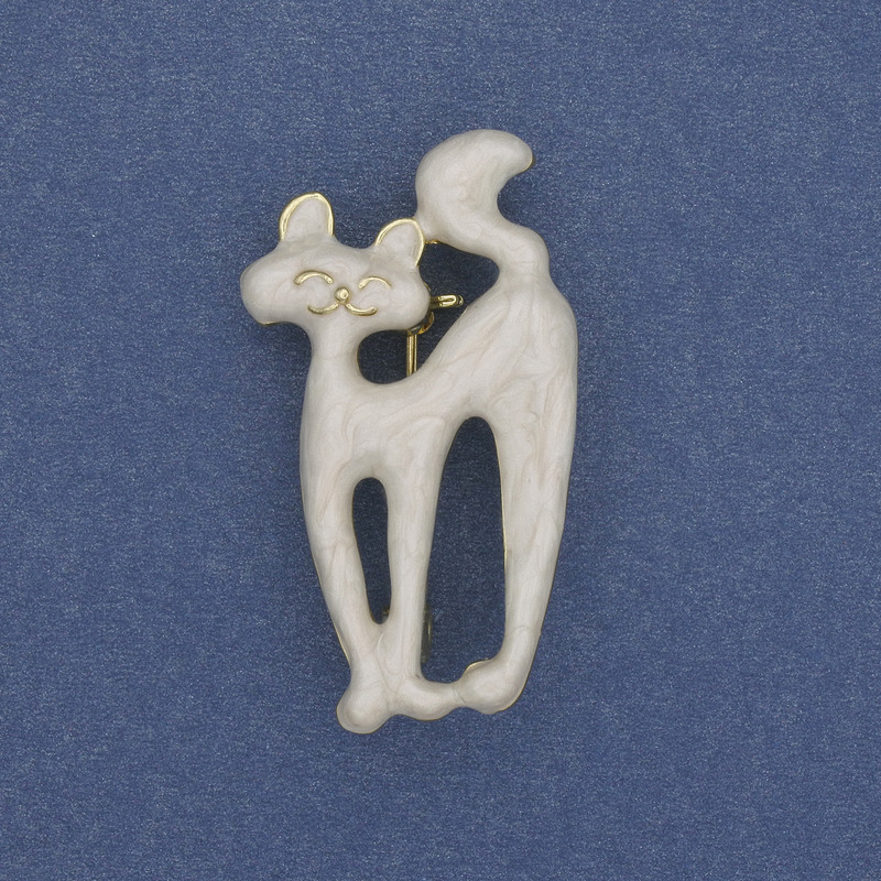 Enamel cat brooch-pendant white enamel 39x22mm± golden metal