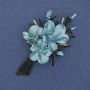 Flower pendant brooch enamel blue and green 47x80mm± gold-tone metal