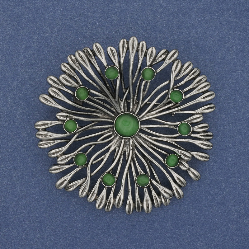 Brooch Pendant Flower Cat’s Eye 60mm ± silver-toned metal