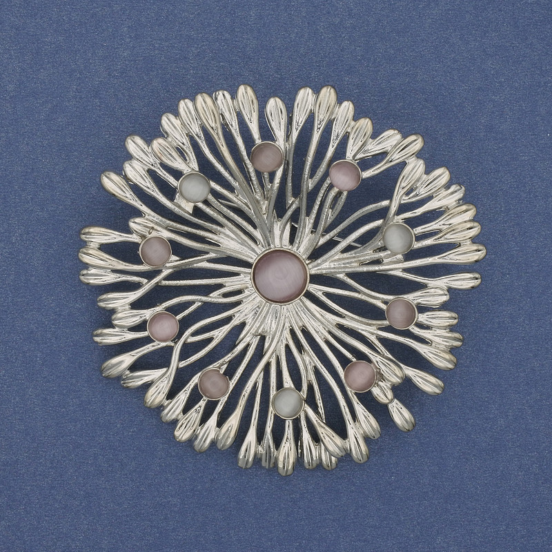 Brooch-pendant Flower Cat's Eye 60mm+- silver-toned metal