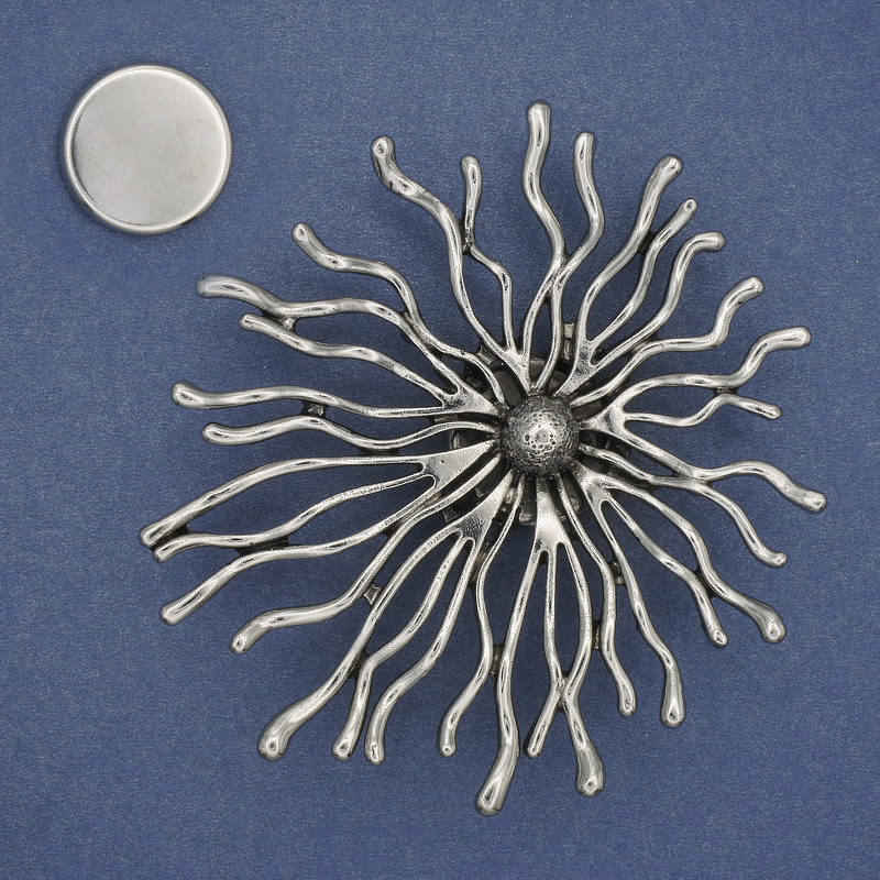 Magnetic brooch Flower 75mm ± silver-colored metal