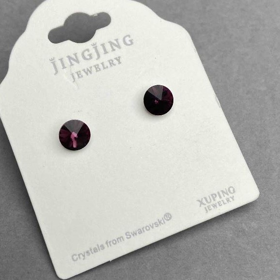 Xuping stud earrings with a purple crystal, 6 mm diameter ± rhodium plating