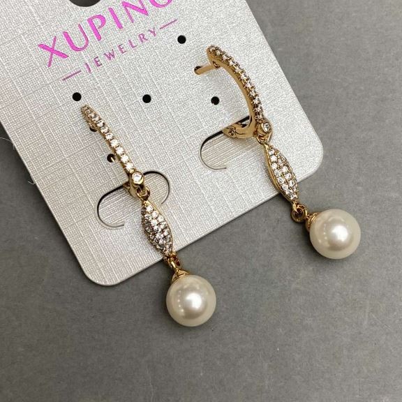 Xuping earrings white rhinestones Mallorca pearl 43x8mm ± gold plating 18K