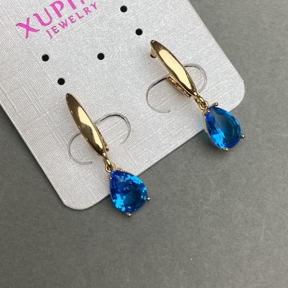 Xuping earrings with blue stones 28x7 mm 18K gold plating