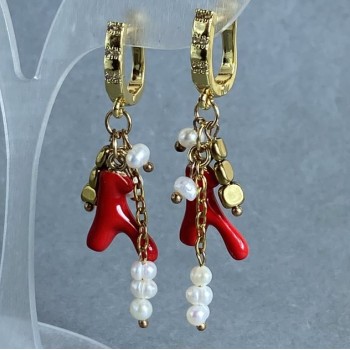 Earrings River Pearls 4x3mm ± Hematite Rectangle 4x4mm ± with Metal Pendant, Length 50mm +
