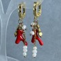 Earrings River Pearls 4x3mm ± Hematite Rectangle 4x4mm ± with Metal Pendant, Length 50mm +