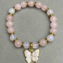 Bracelet Pink Quartz Bead 8mm± Moonstone Faceted Bead 8mm± with a Pendant, length 18cm± stretch