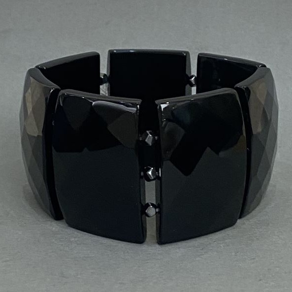 Agate bracelet faceted link 40x29 mm ± Hematite multifaceted, diameter 4 mm ± length 18 cm ± stretch