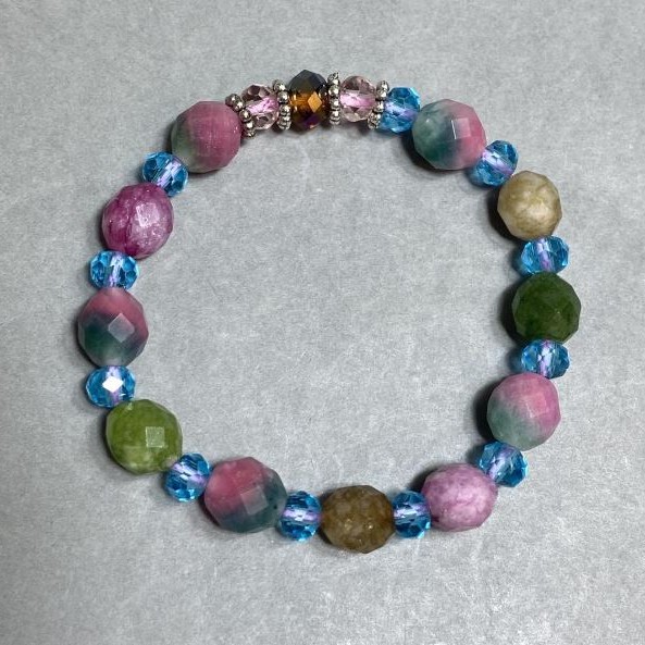 Turquoise bracelet tourmaline faceted bead grain 10x7mm+- Czech crystal 6x5mm+-, length 18cm+- stretch