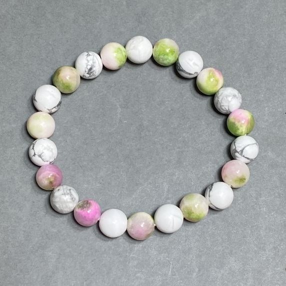Bracelet Variscite (acrylic) Howlite smooth round bead 8mm ±, length 18cm ± stretch