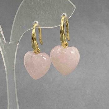 Earrings Pink Quartz Heart 15mm+-, Length 28mm+