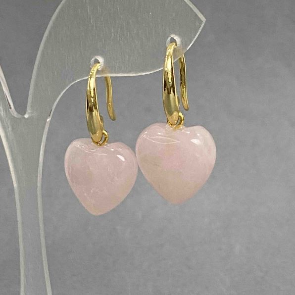 Earrings Rose Quartz Heart 15mm+-, length 28mm+-
