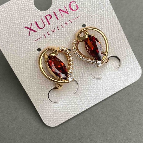 Xuping earrings with white crystals and red stones, diameter 16×14mm ± Gold plating 18K
