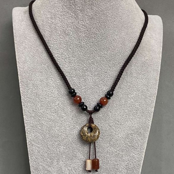Pendants "Bagel" Jasper on a cord with Agate and Carnelian beads, length 65 cm