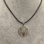 Pendant Trident in a circle, diameter 25 mm ± silver-toned metal on an eco-leather cord, length 60 cm +5 cm chain