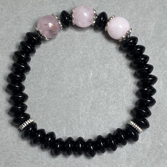 Agate bracelet, rondelle 8x4mm+- + Pink quartz bead 10mm+-, length 18cm+- stretch