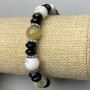 Bracelet Green Opal smooth round bead, diameter 10mm+-, Agate rondelle, diameter 8x4mm+- with inserts, length 18cm+- stretch