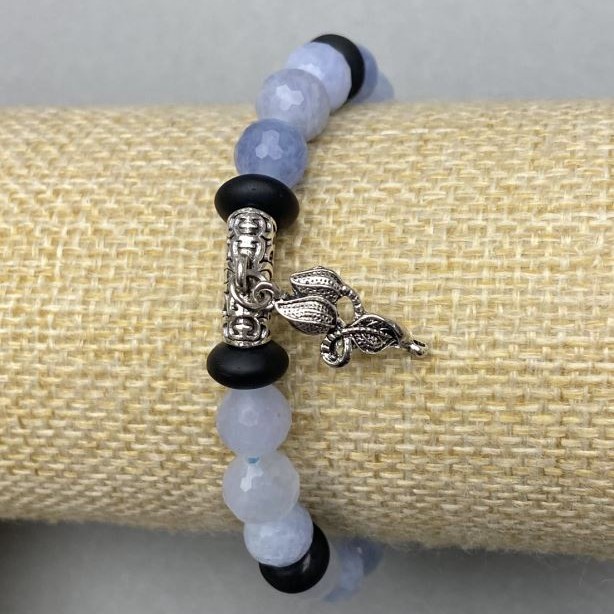 Aquamarine bracelet faceted bead 8mm± Shungite rondelle 8x4mm± with inserts, length 18cm± stretch