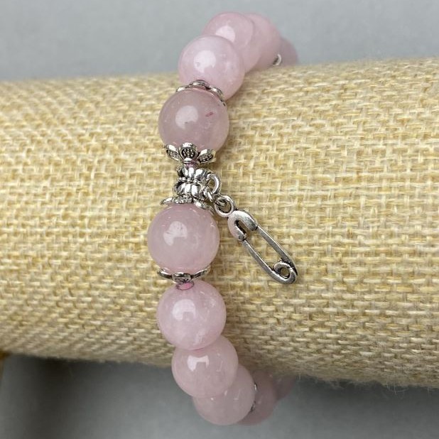 Bracelet Rose Quartz smooth bead 10mm+- with inserts, length 18cm+- stretch