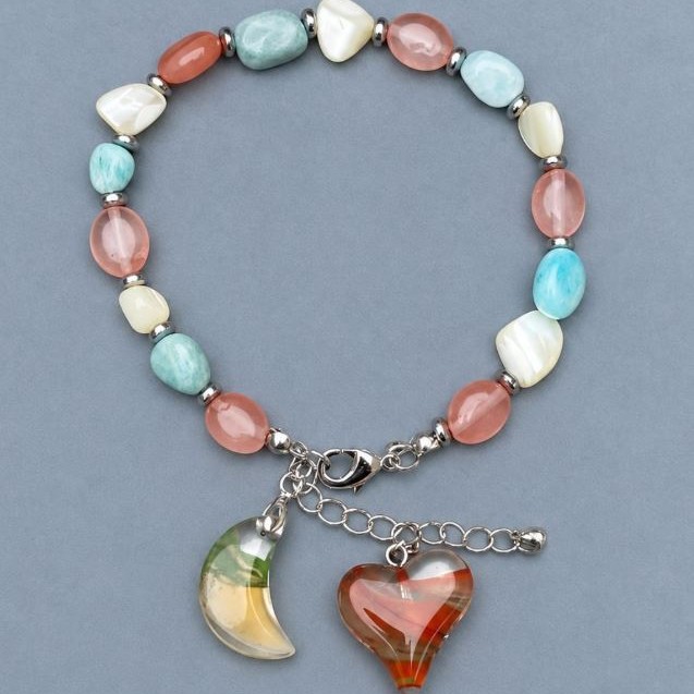 Bracelet Pearl, Chalcedony, Amazonite tumbled beads 7–10x7–8mm ±, length 18 cm +5 extension chain
