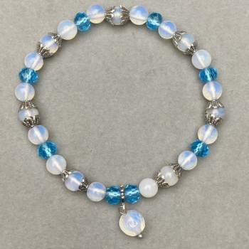 Opalite bracelet smooth round bead 6mm± Czech crystal 6x5mm±, length 18cm± stretch