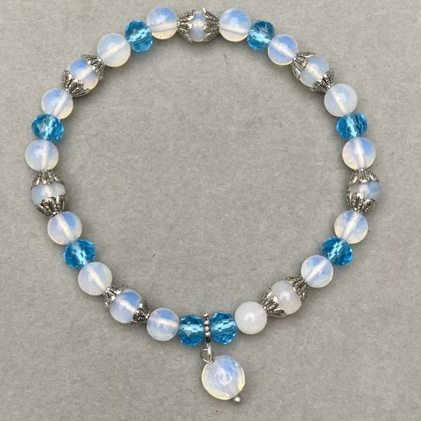 Opalite bracelet smooth round bead 6mm± Czech crystal 6x5mm±, length 18cm± stretch