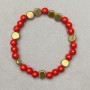 Coral bracelet, artificial, smooth bead (6mm±), hematite coin (6mm±), length 18cm±, stretch
