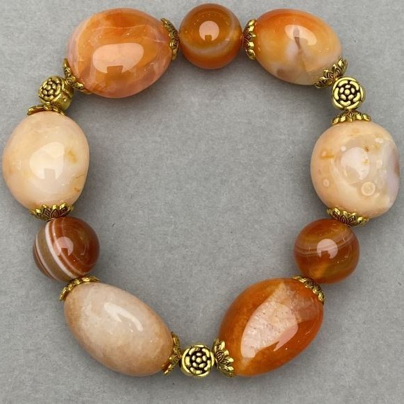 Bracelet Carnelian tumbled 20x17mm+- Agate bead 12mm+- with inserts, length 18cm+- stretch