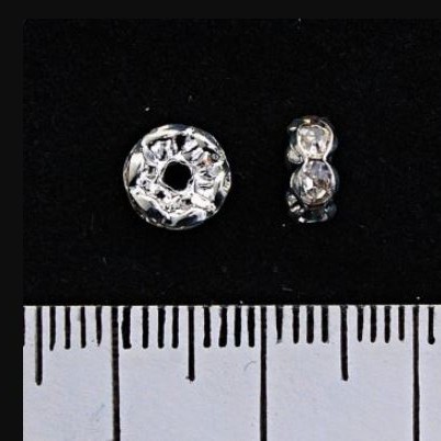 Rondelle Spacer with White Rhinestones, Silver Metal Color, 5mm, 100 pcs / pack