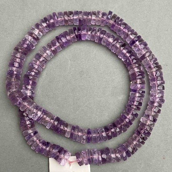 Amethyst natural beads faceted rondelle, diameter 7-7.5x2-3mm ±, length 40cm ± on a string