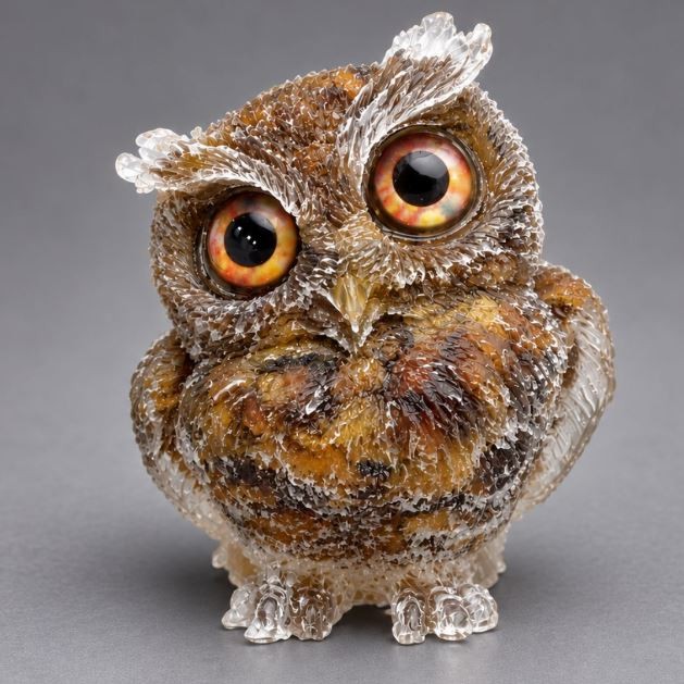 Souvenir figurine Owl made from recycled Tiger's Eye chip set in resin, diameter 60x50x40 mm+